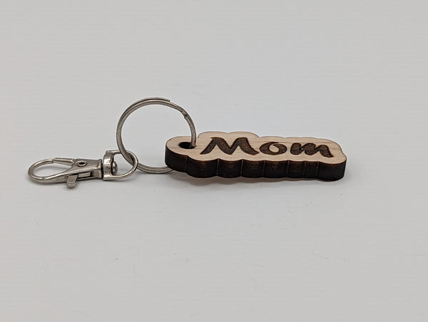 "Mom" - Wooden Keychain with Metal Clasp