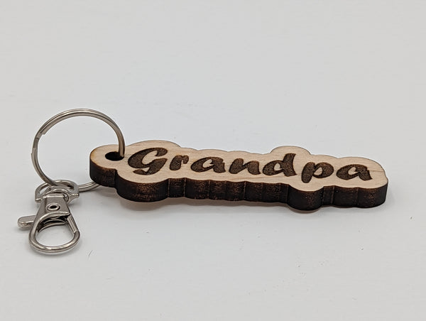 "Grandpa" - Wooden Keychain with Metal Clasp