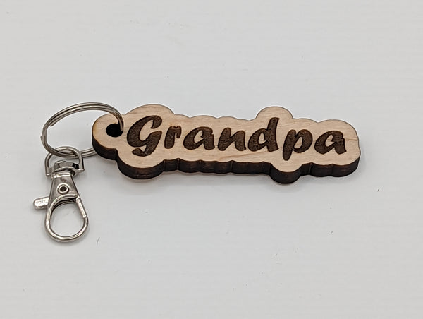 "Grandpa" - Wooden Keychain with Metal Clasp