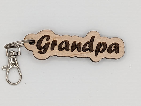 "Grandpa" - Wooden Keychain with Metal Clasp
