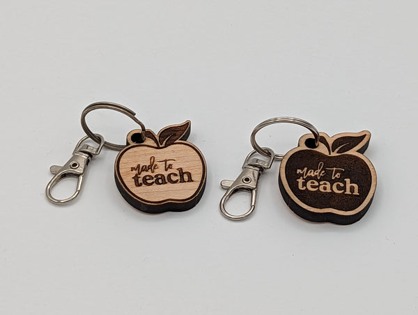 "Made to Teach" - Wooden Keychain with Metal Clasp