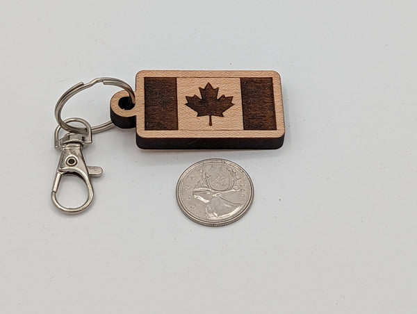 "Canada Flag"  - Wooden Keychain with Metal Clasp