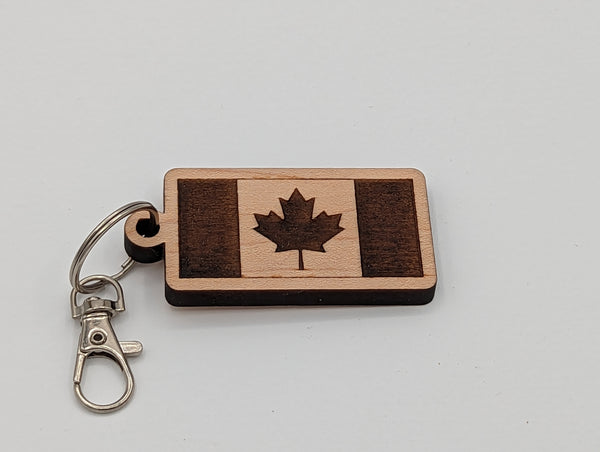 "Canada Flag"  - Wooden Keychain with Metal Clasp