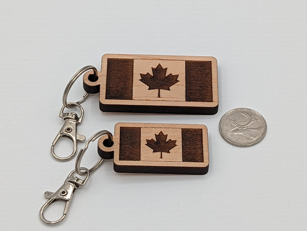 "Canada Flag"  - Wooden Keychain with Metal Clasp