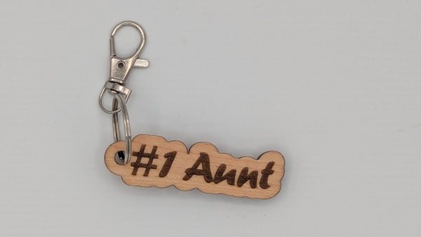 #1 Aunt - Wooden Keychain with Metal Clasp