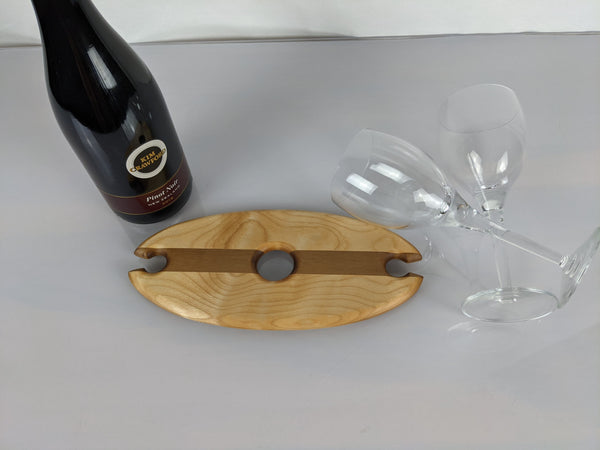 Two Glass Wine Butler - Maple w/ Walnut