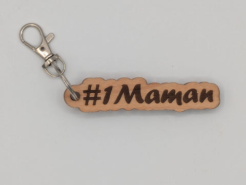 #1 Maman - Wooden Keychain with Metal Clasp