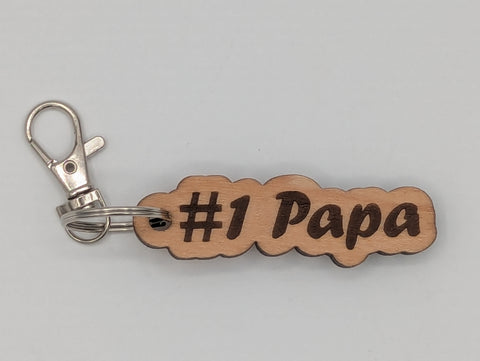#1 Papa - Wooden Keychain with Metal Clasp