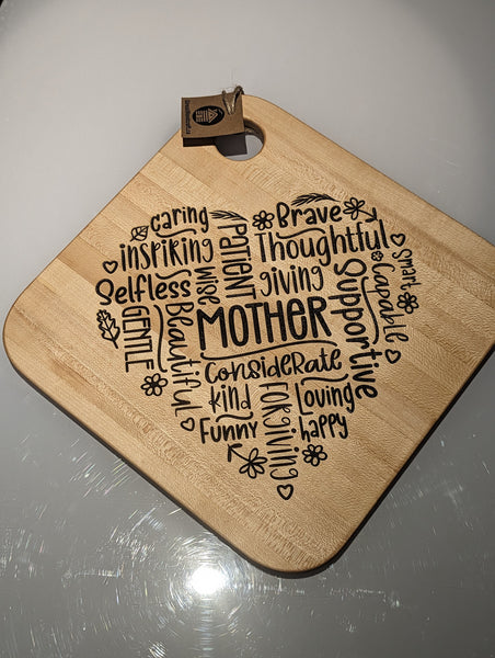 "Mother" Word Cloud Maple Cutting Board