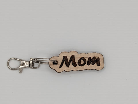 "Mom" - Wooden Keychain with Metal Clasp