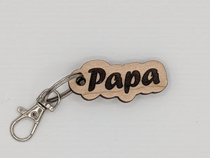 Papa - Wooden Keychain with Metal Clasp