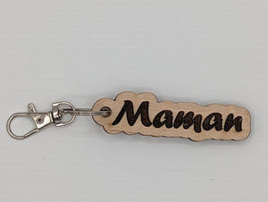 Maman - Wooden Keychain with Metal Clasp