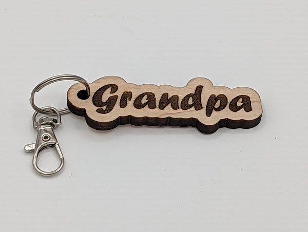 "Grandpa" - Wooden Keychain with Metal Clasp
