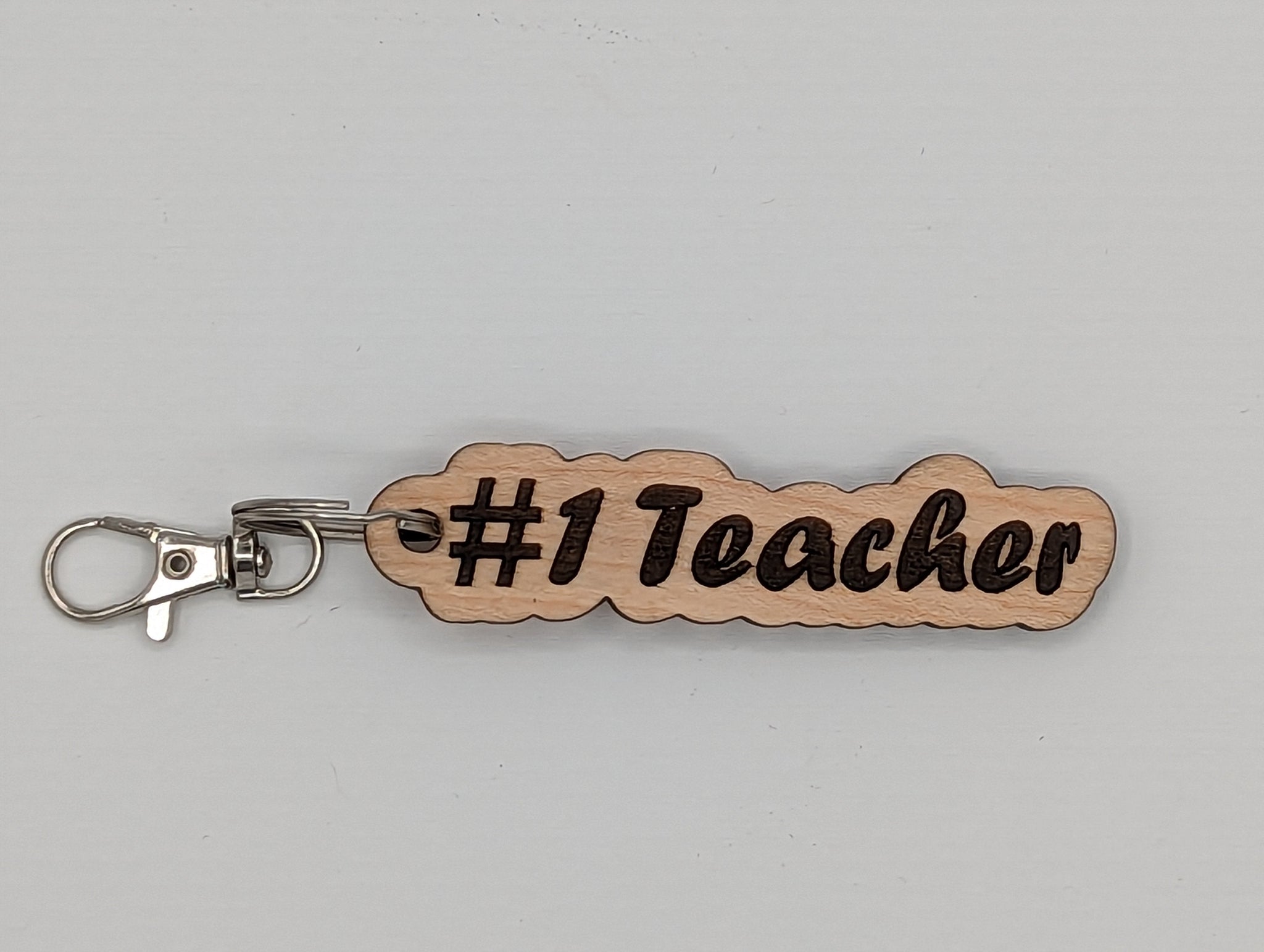 # 1 Teacher - Wooden Keychain with Metal Clasp