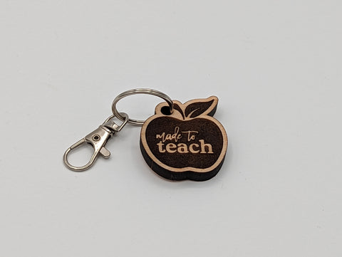 "Made to Teach" - Wooden Keychain with Metal Clasp