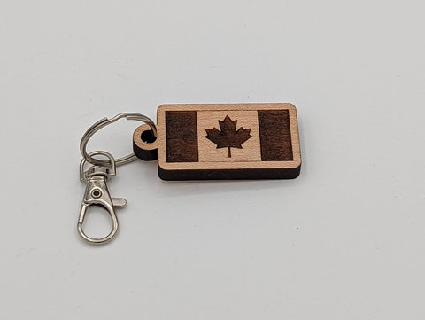 "Canada Flag"  - Wooden Keychain with Metal Clasp