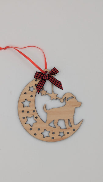 Personalized - Pet Moon - Cat or Dog - Wooden Ornament