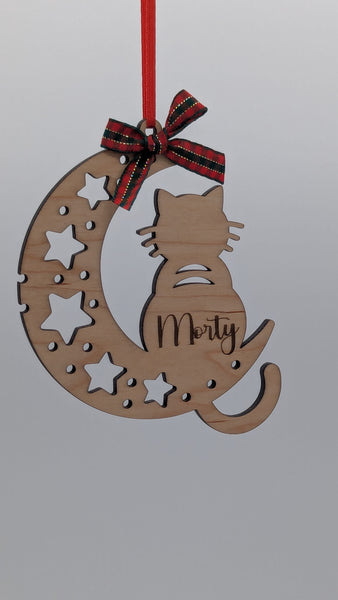 Personalized - Pet Moon - Cat or Dog - Wooden Ornament