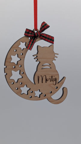 Personalized - Pet Moon - Cat or Dog - Wooden Ornament