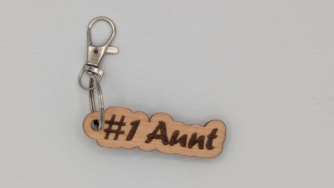 #1 Aunt - Wooden Keychain with Metal Clasp