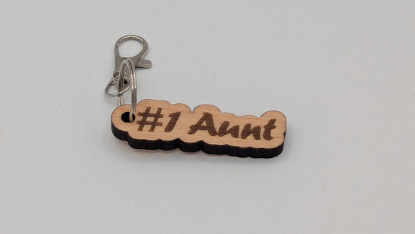 #1 Aunt - Wooden Keychain with Metal Clasp