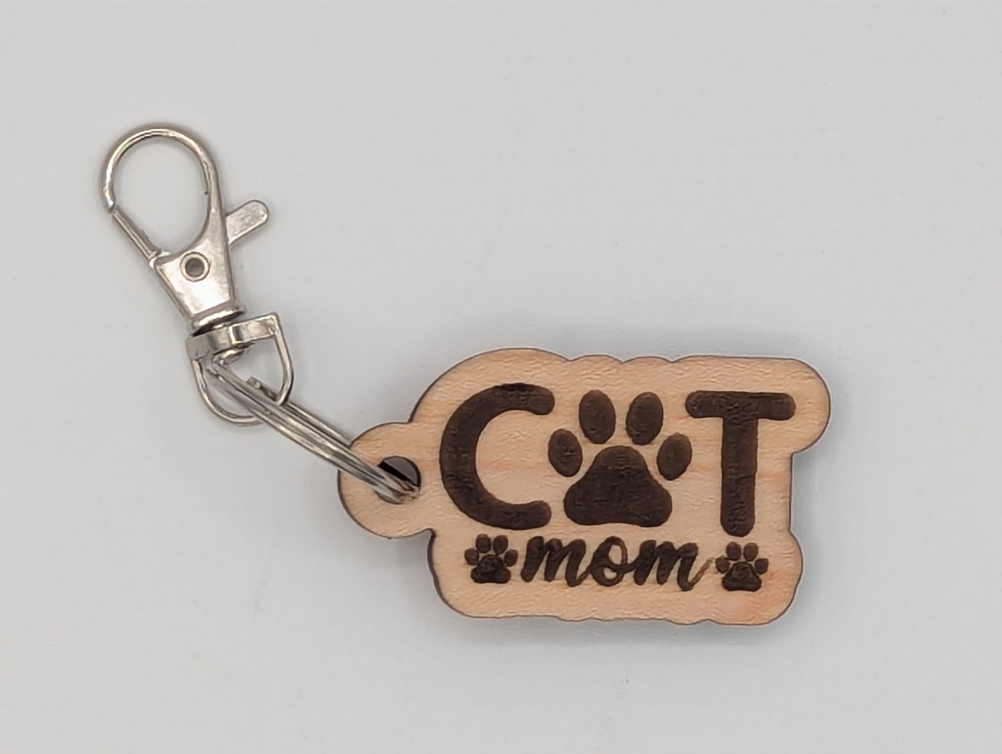 Cat Mom - Wooden Keychain with Metal Clasp