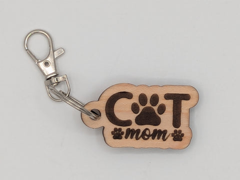 Cat Mom - Wooden Keychain with Metal Clasp