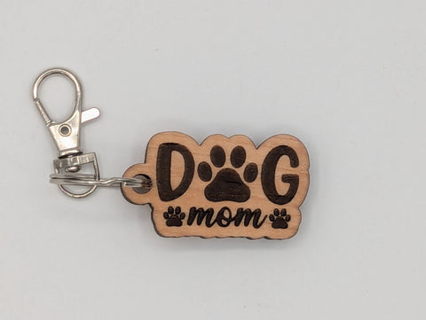 Dog Mom - Wooden Keychain with Metal Clasp