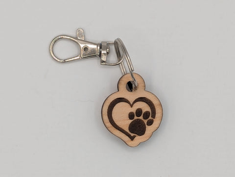 Heart (with paw) - Wooden Keychain with Metal Clasp