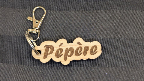 Pépère - Wooden Keychain with Metal Clasp