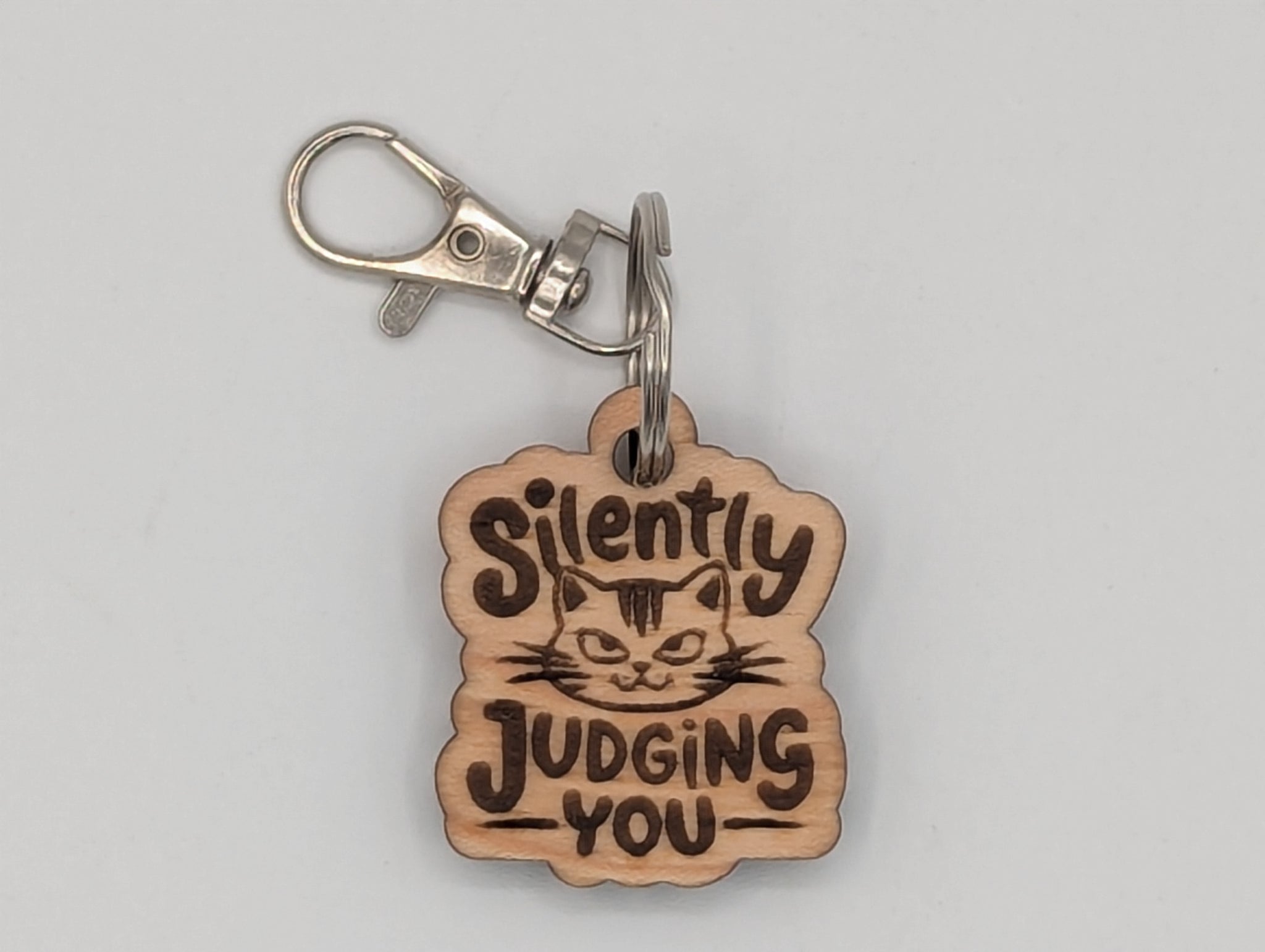Silently judging you - Wooden Keychain with Metal Clasp